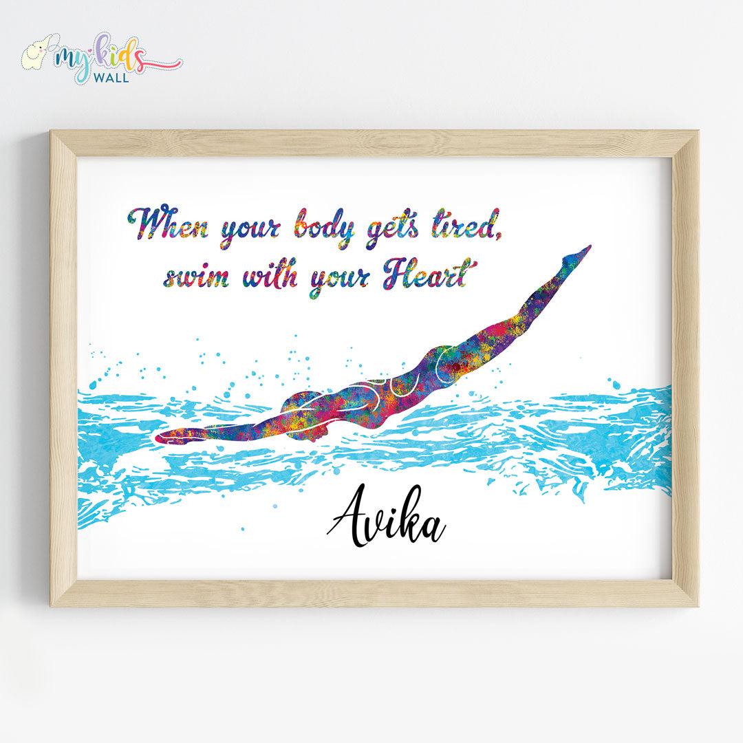 Swimmer Girl Personalized Wall Art Framed quote 1 wooden
