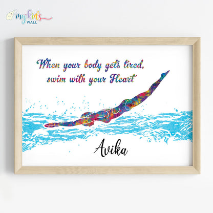 Swimmer Girl Personalized Wall Art Framed quote 1 wooden
