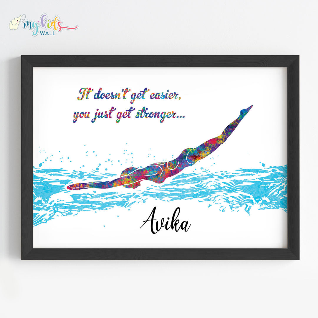Swimmer Girl Personalized Wall Art Framed quote 2 Black