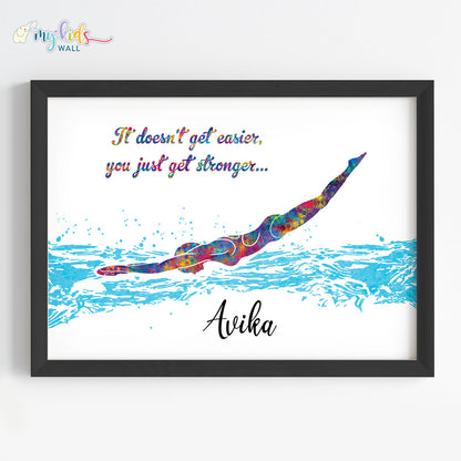 Swimmer Girl Personalized Wall Art Framed quote 2 Black