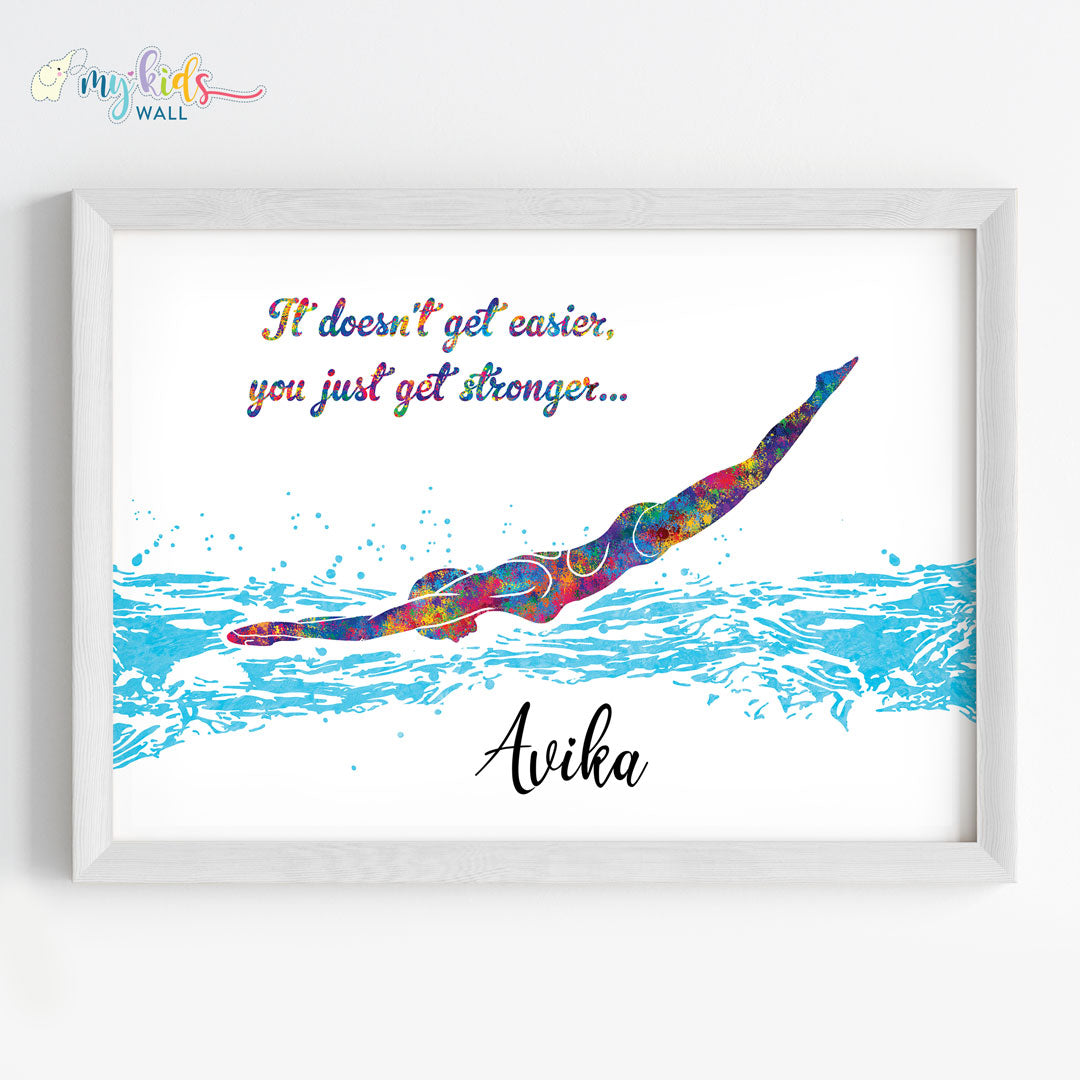 Swimmer Girl Personalized Wall Art Framed quote 2 white