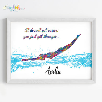 Swimmer Girl Personalized Wall Art Framed quote 2 white