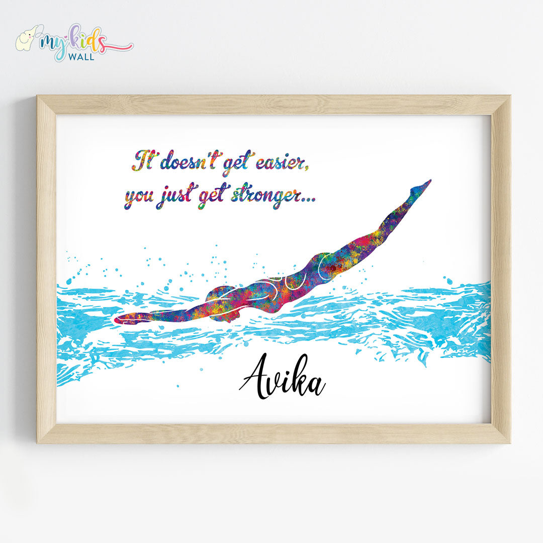Swimmer Girl Personalized Wall Art Framed quote 2 wooden