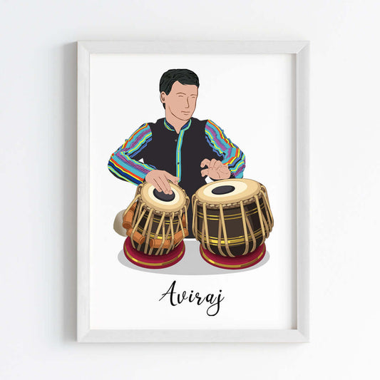 Inspirational tabla player boy wall art white frame