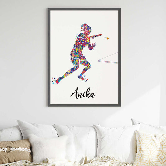 Inspirational table tennis player girl wall art black frame