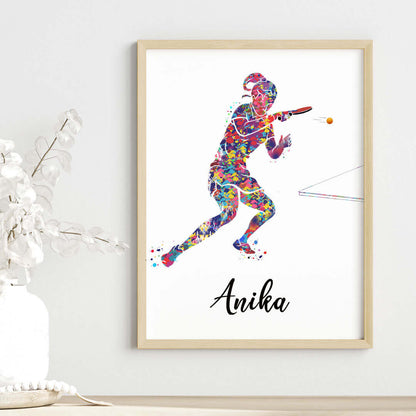 Inspirational table tennis player girl wall art wooden frame