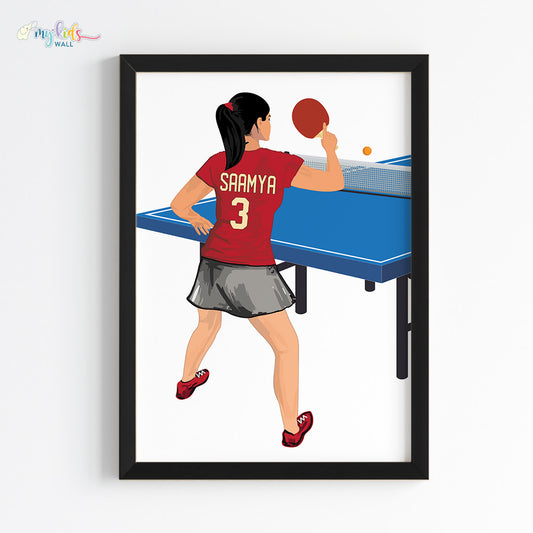table tennis player girl personalized wall art black frame