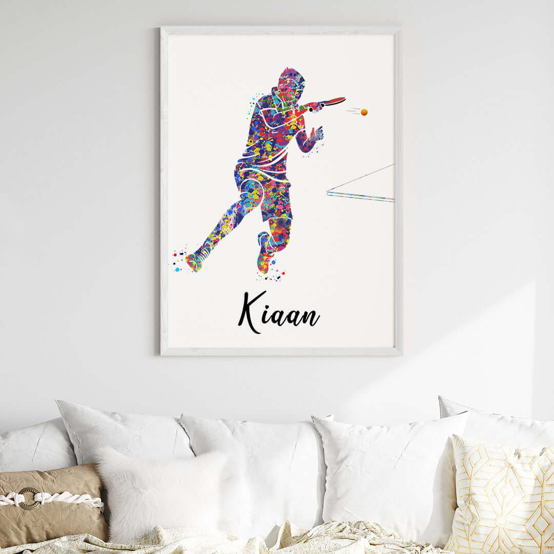 Inspirational table tennis player boy wall art white frame