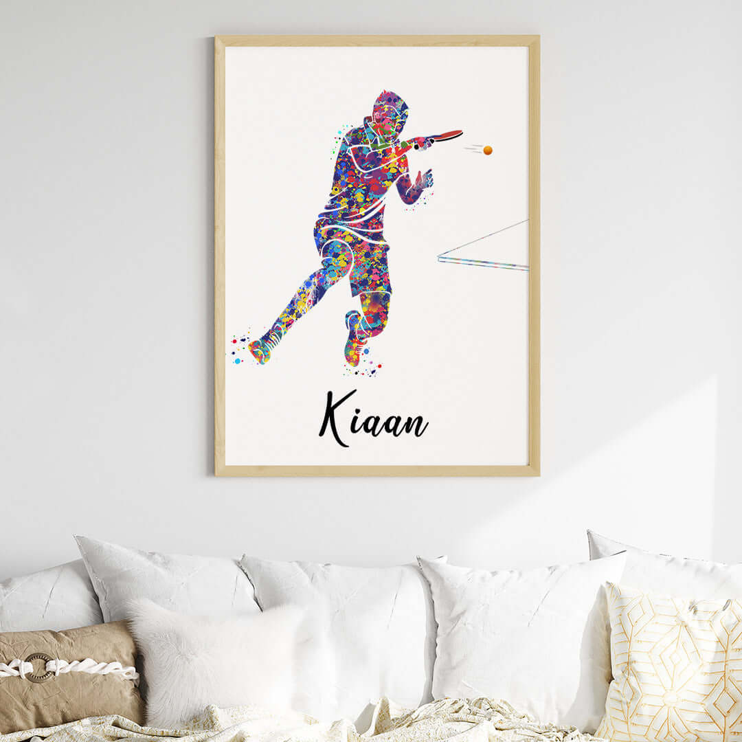 Inspirational table tennis player boy wall art wooden frame