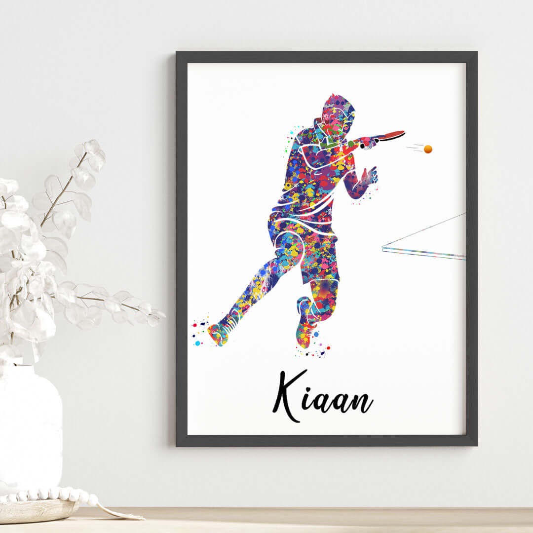 Inspirational table tennis player boy wall art black frame