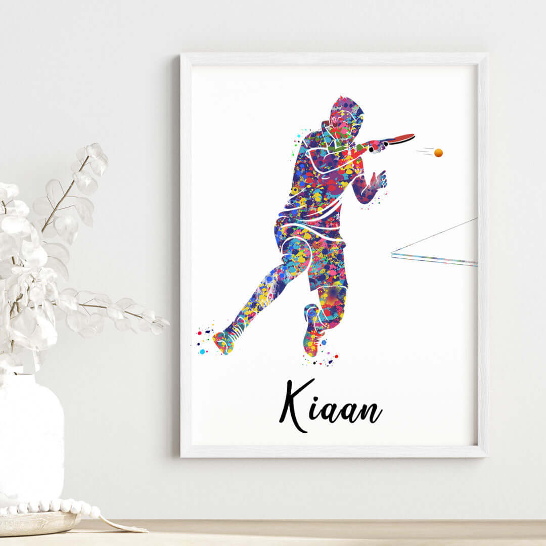 Inspirational table tennis player boy wall art white frame