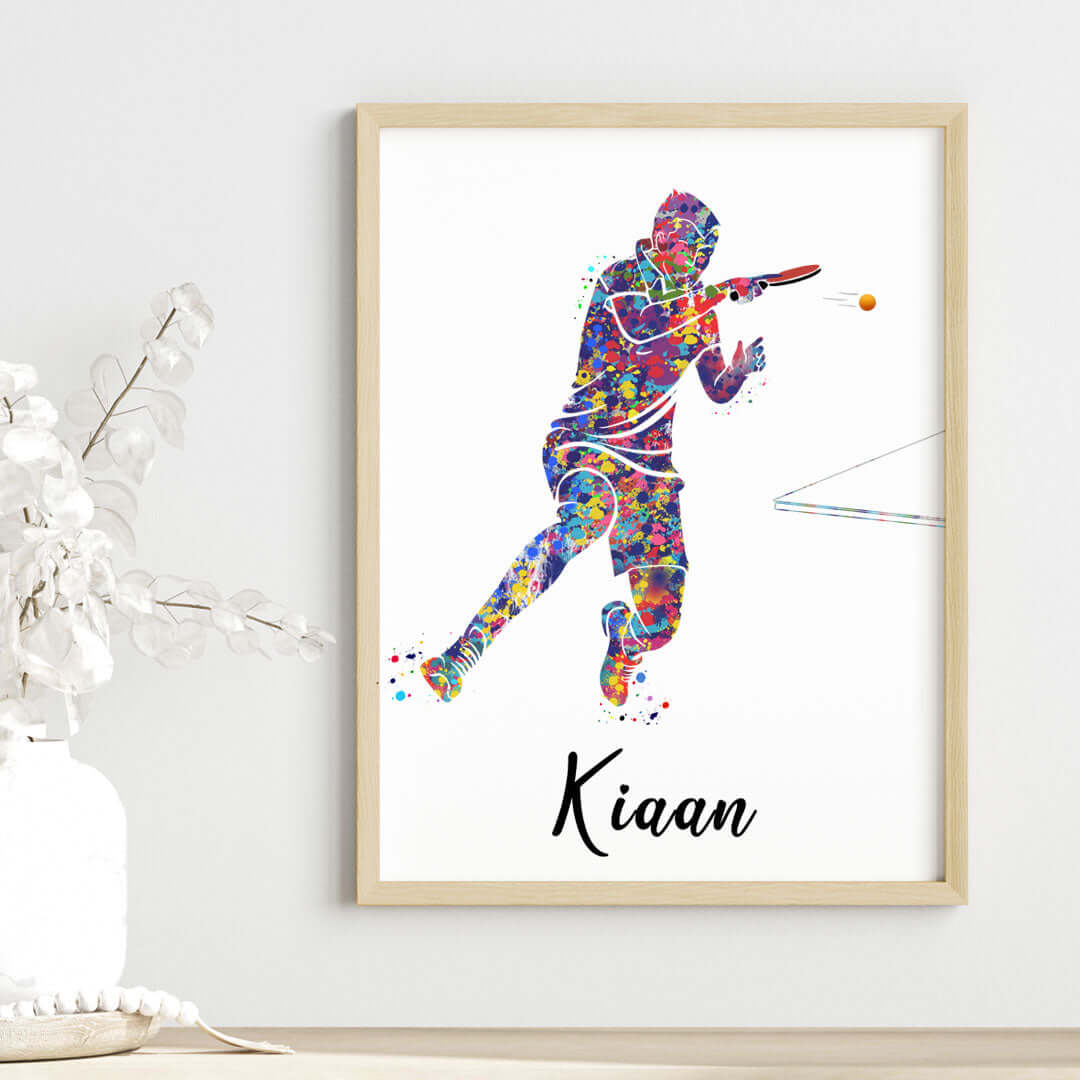 Inspirational table tennis player boy wall art wooden frame