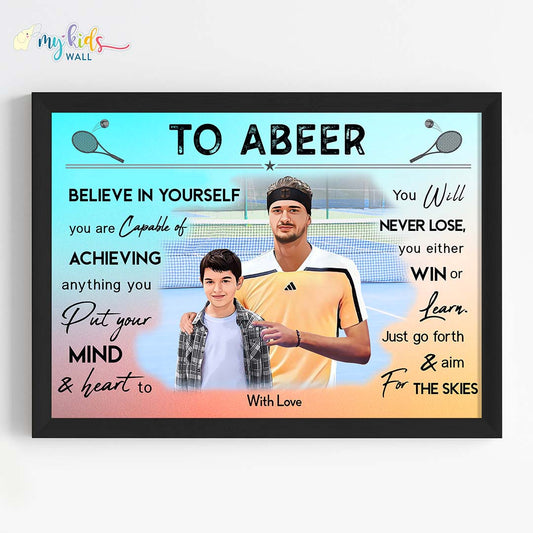 Alexander Zverev Motivational black wall frame of with a child