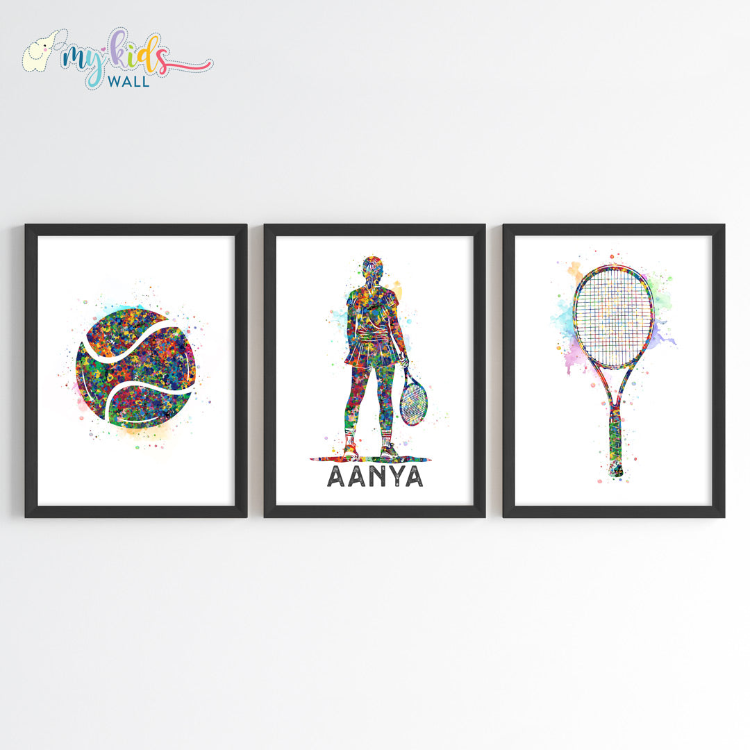 Tennis Girl Player Personalised Wall Art Framed Black