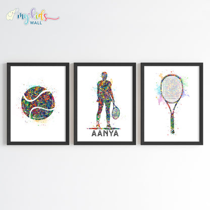 Tennis Girl Player Personalised Wall Art Framed Black