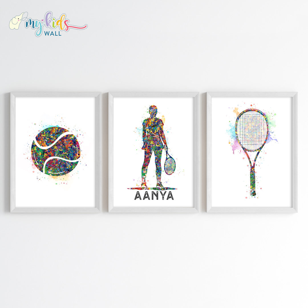 Tennis Girl Player Personalised Wall Art Framed White