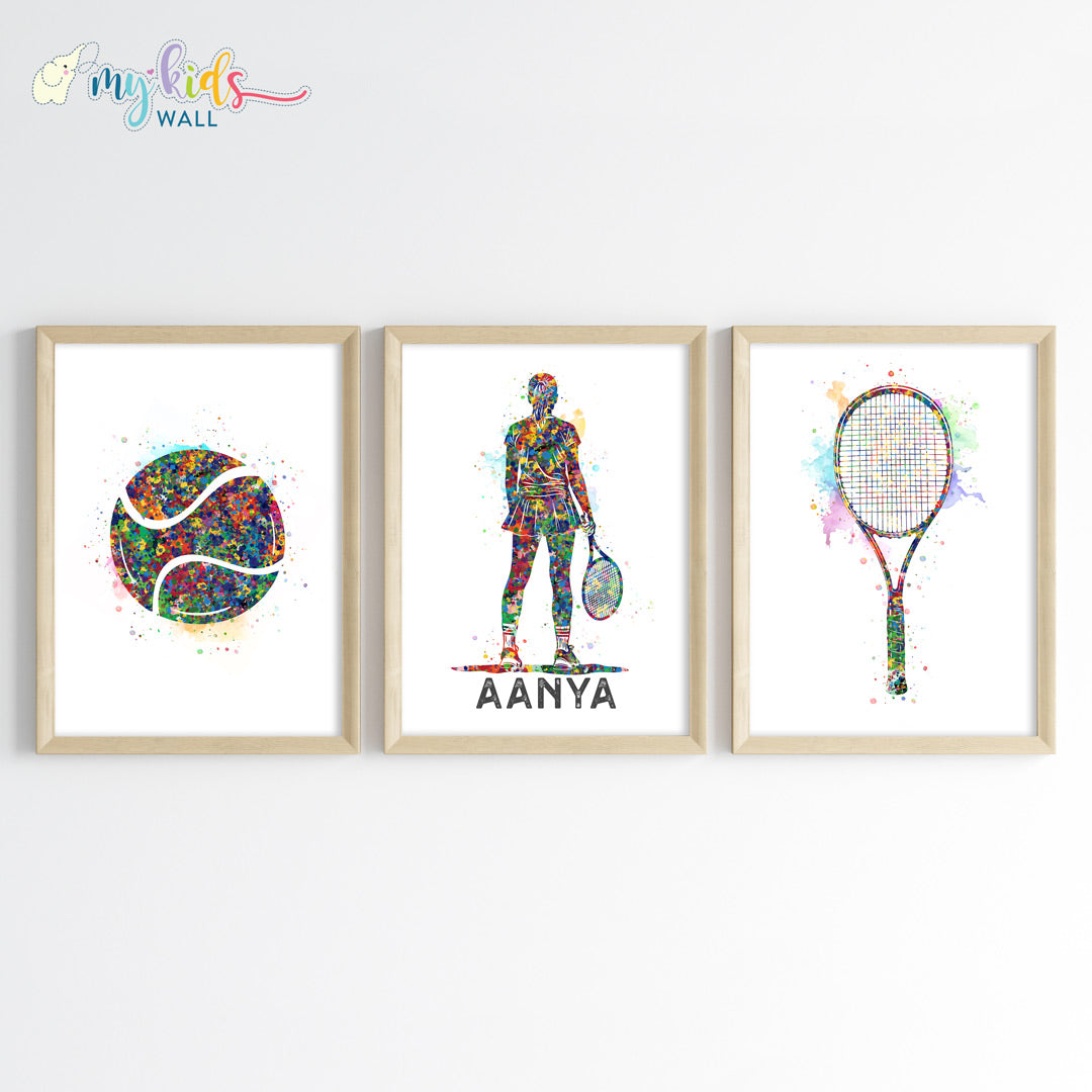 Tennis Girl Player Personalised Wall Art Framed Wooden