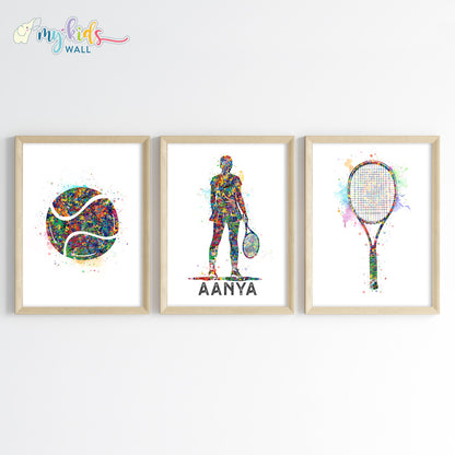 Tennis Girl Player Personalised Wall Art Framed Wooden