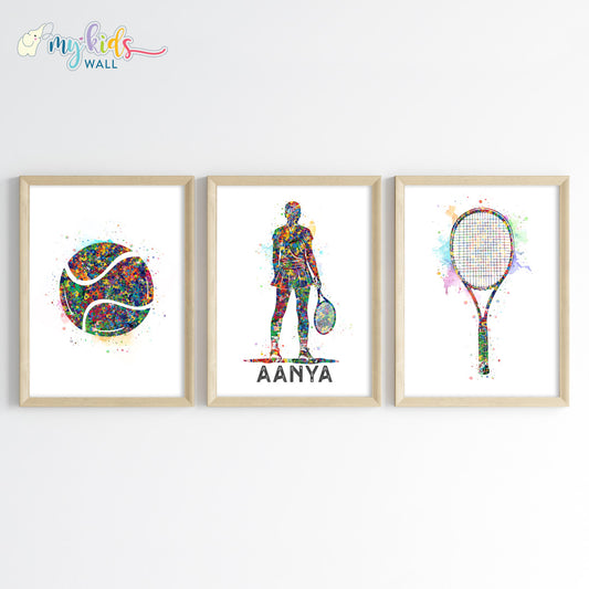 Tennis Girl Player Personalised Wall Art Framed Wooden