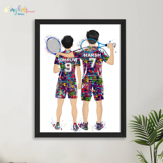 Inspirational multicolor tennis player brother black frame