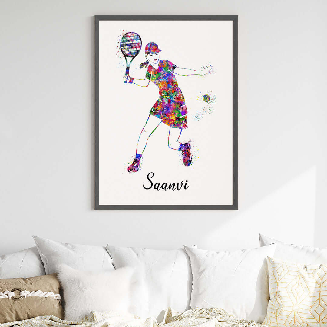 Inspirational tennis player girl wall art black frame