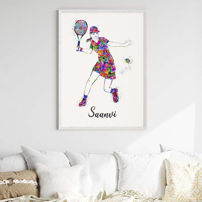 Inspirational tennis player girl wall art white frame