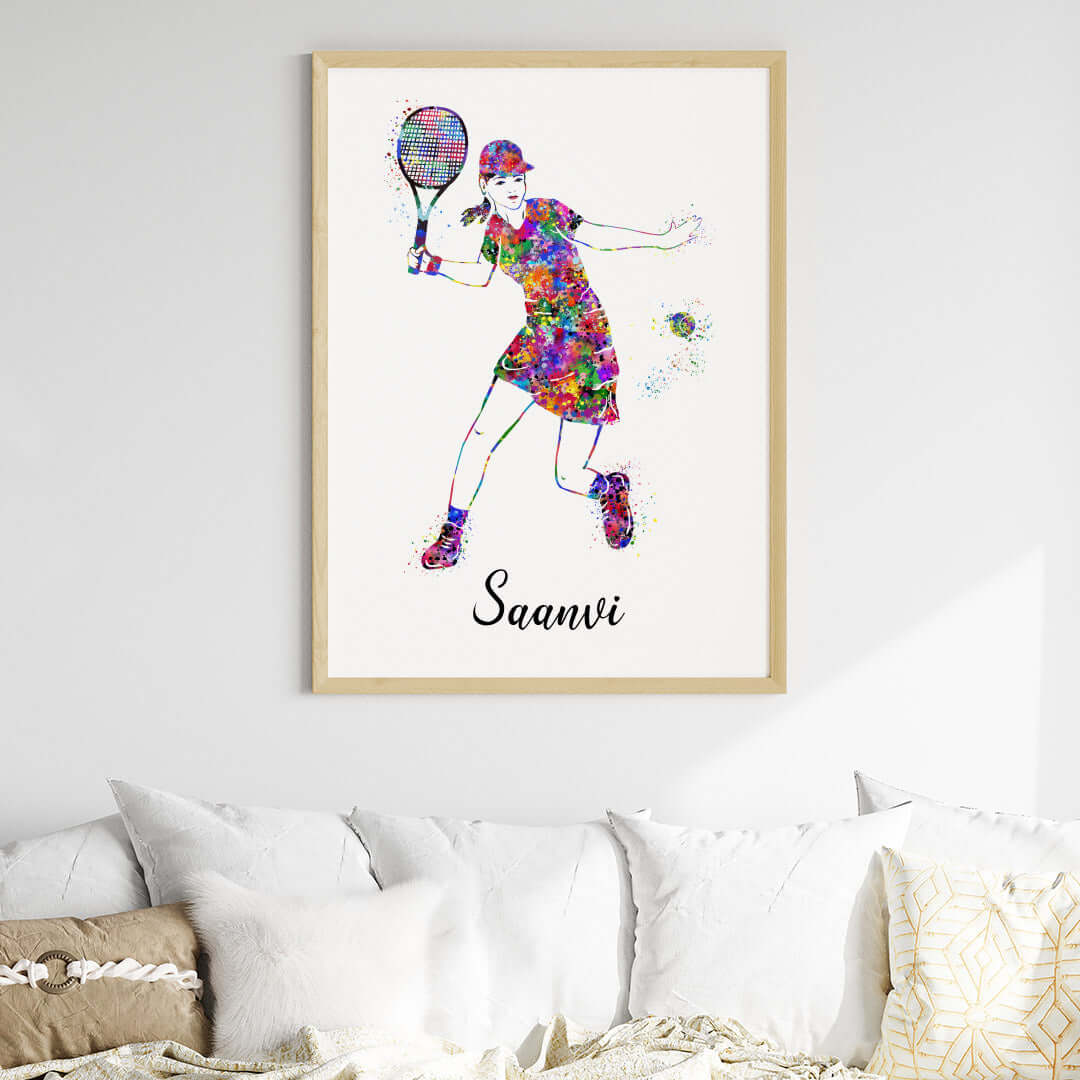 Inspirational tennis player girl wall art wooden frame