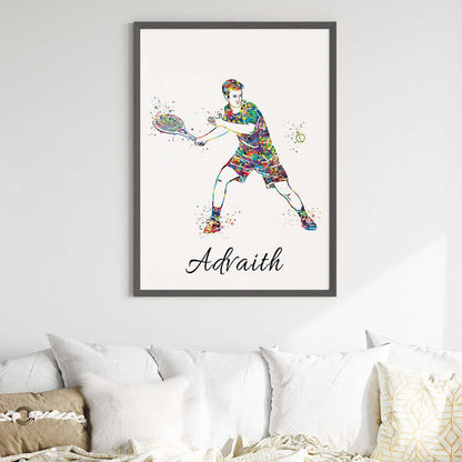 Inspirational tennis player boy wall art right handed black frame