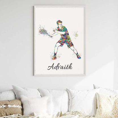 Inspirational tennis player boy wall art right handed white frame