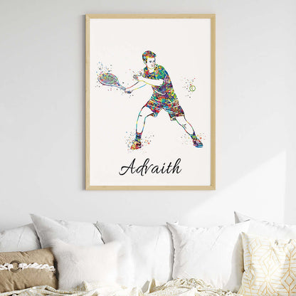 Inspirational tennis player boy wall art right handed wooden frame