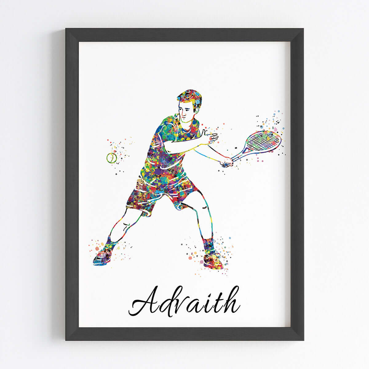 Inspirational tennis player left handed boy wall art black frame