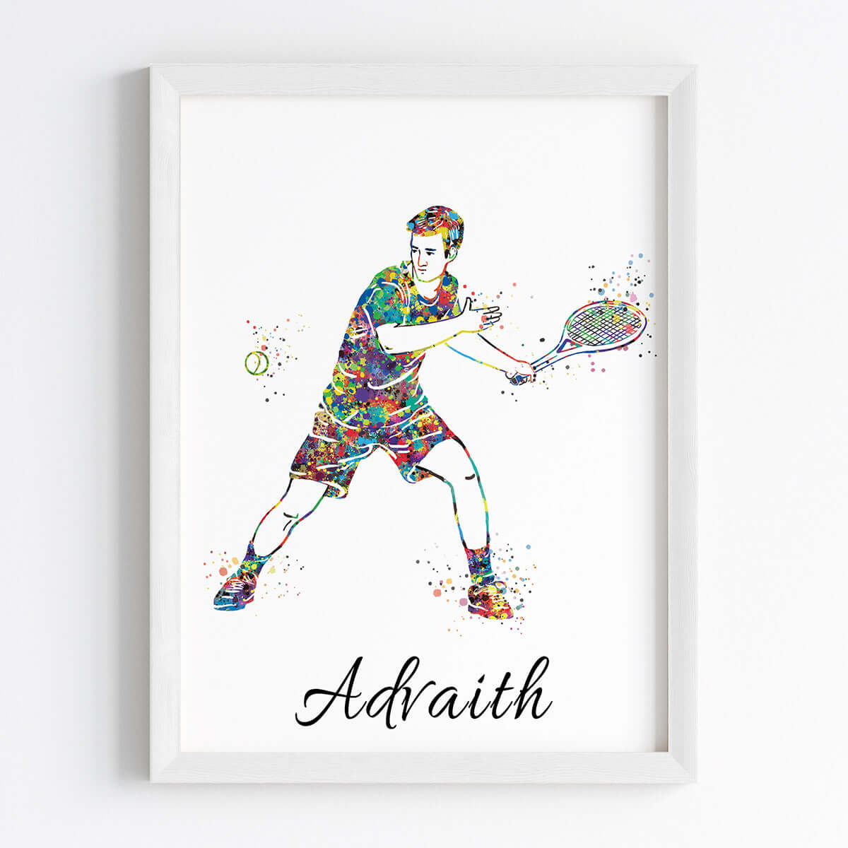 Inspirational tennis player left handed boy wall art white frame