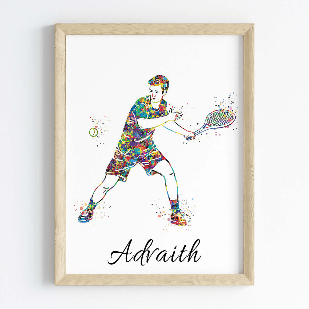 Inspirational tennis player left handed boy wall art wooden frame