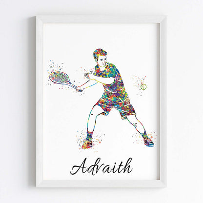 Inspirational tennis player right handed boy wall art white frame