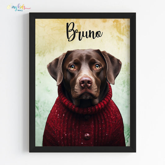 Pet portrait of a dog as a gentleman in black frame