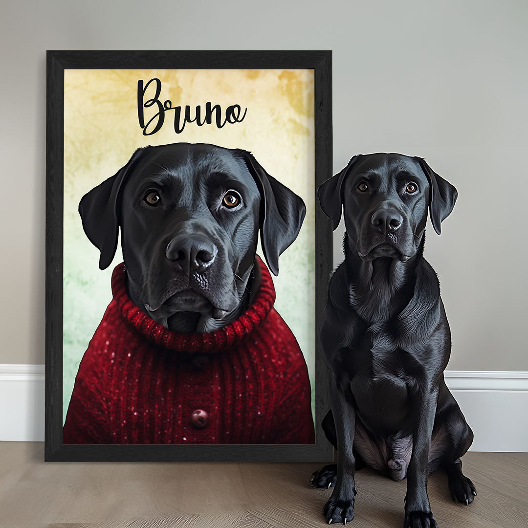 Pet portrait of a dog as a gentleman black frame