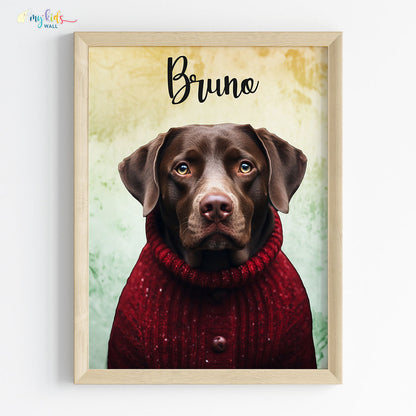 Pet portrait of a dog as a gentleman in wooden frame