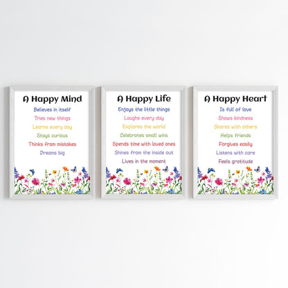 The Happy Mind, Heart & Life Wall Art (Framed Set of 3)