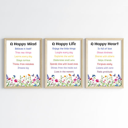 The Happy Mind, Heart & Life Wall Art (Framed Set of 3)