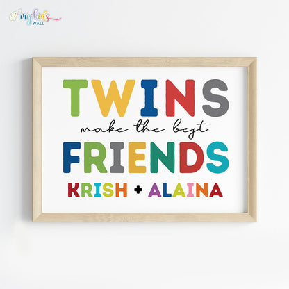 Inspirational twins wall art decor wooden frame