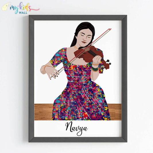 Inspirational violin player girl wall art black frame