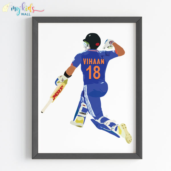 Load image into Gallery viewer, &#39;Cricket Batsman Celebrating&#39; Personalized Wall Art (Framed) New
