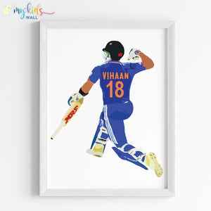 'Cricket Batsman Celebrating' Personalized Wall Art (Framed) New