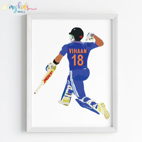 Load image into Gallery viewer, &#39;Cricket Batsman Celebrating&#39; Personalized Wall Art (Framed) New
