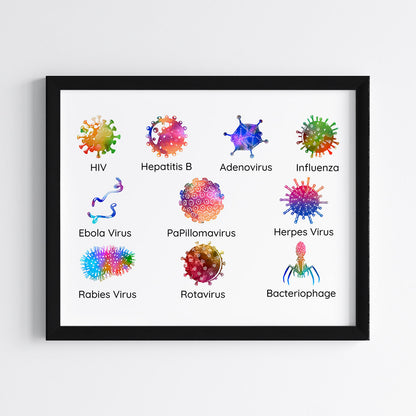 Virology Educational Watercolor Wall Art (Framed)