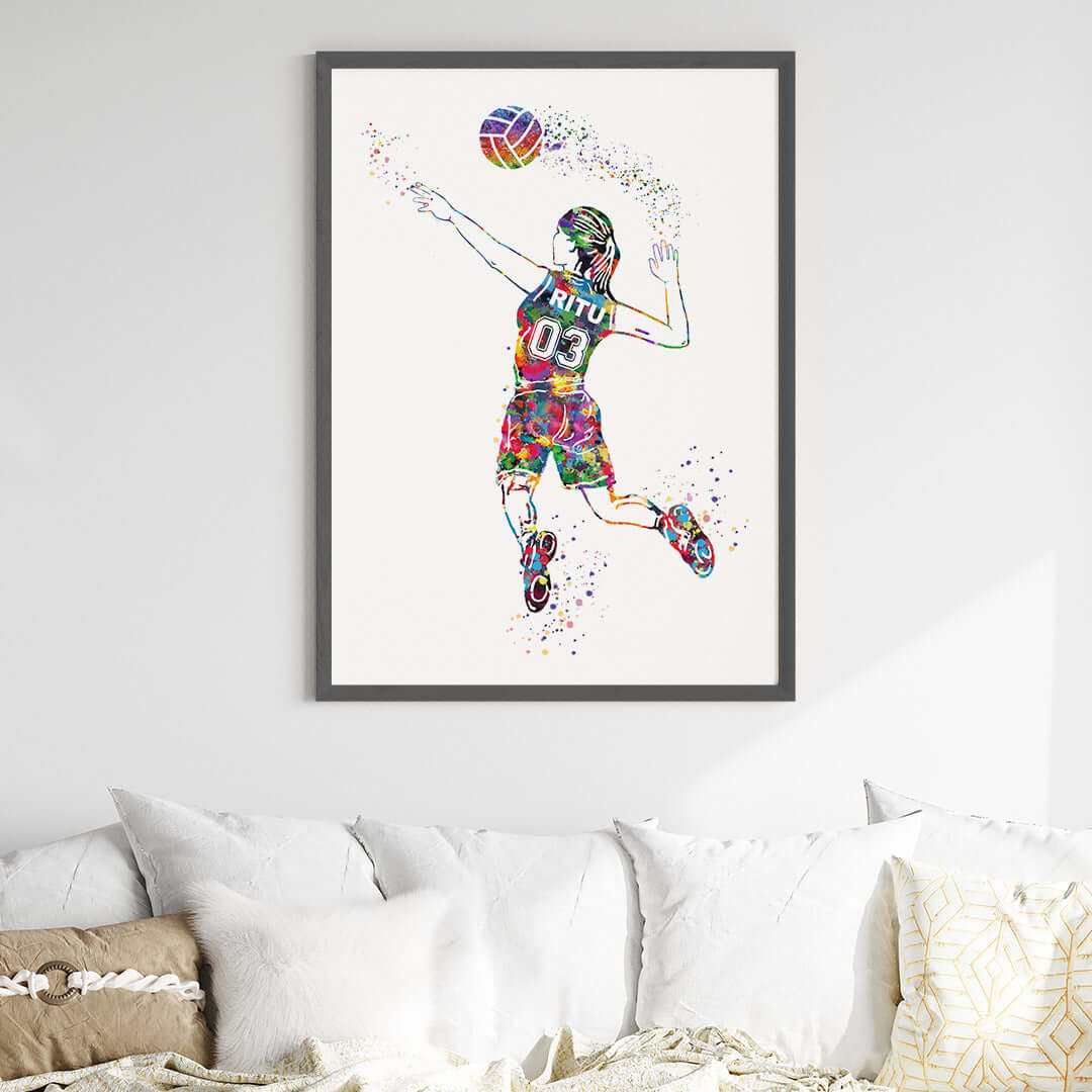 Inspirational volleyball player girl wall art black frame