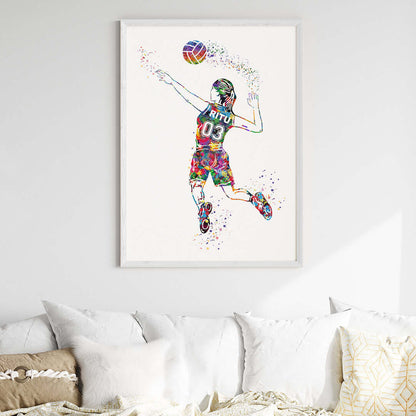 Inspirational volleyball player girl wall art white frame