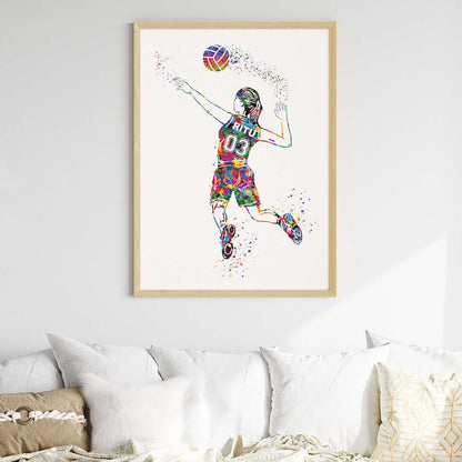 Inspirational volleyball player girl wall art wooden frame