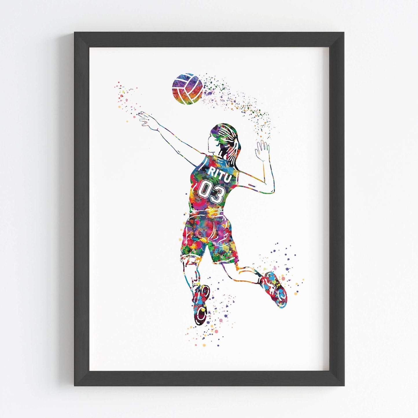 Inspirational volleyball player girl wall art black frame