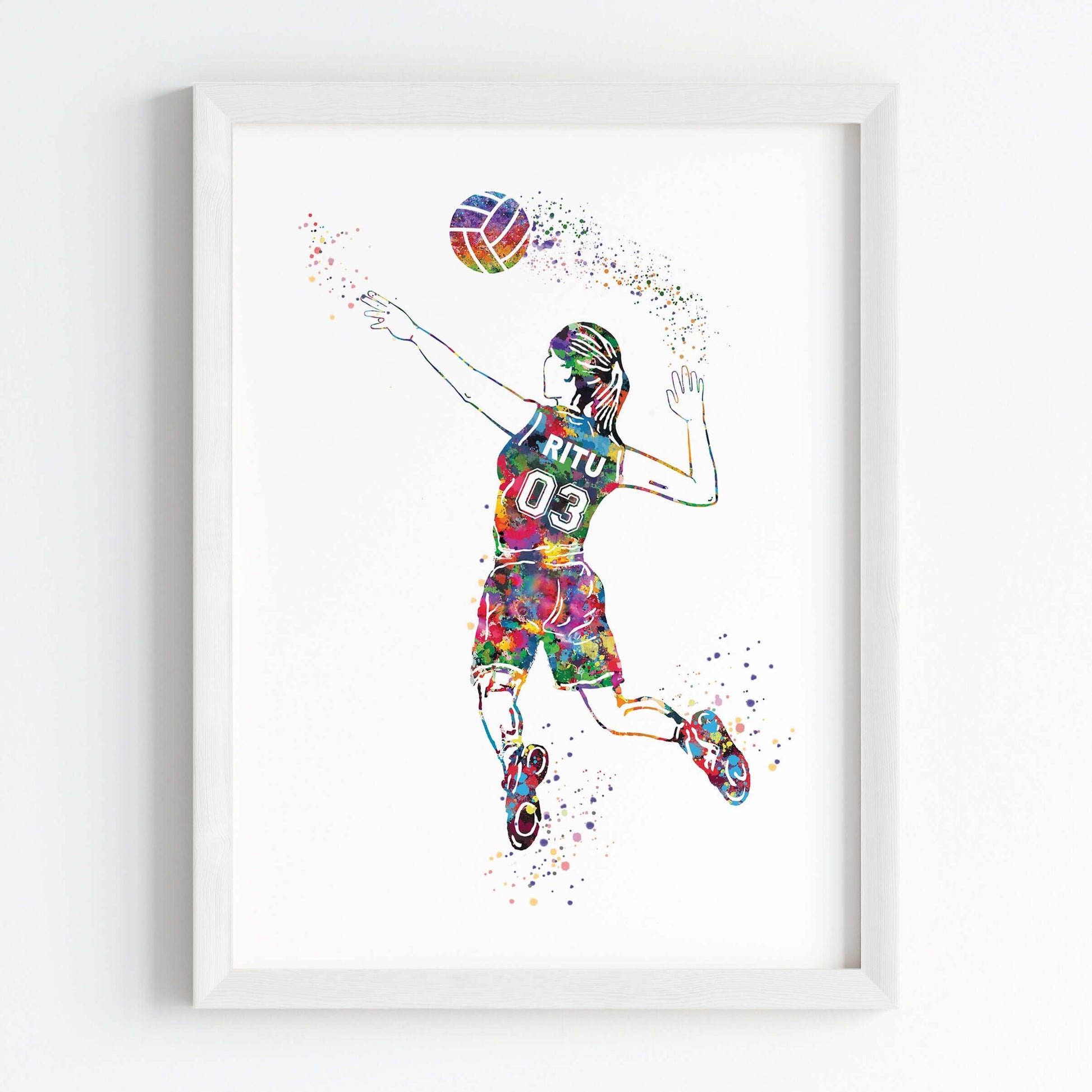 Inspirational volleyball player girl wall art white frame